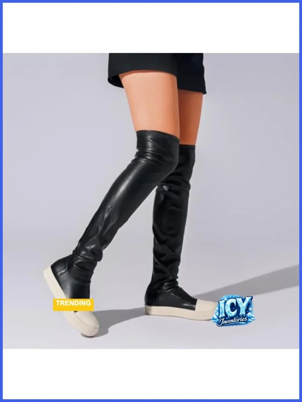 Thigh High Flat Over The Knee Round Toe Boots PU Leather